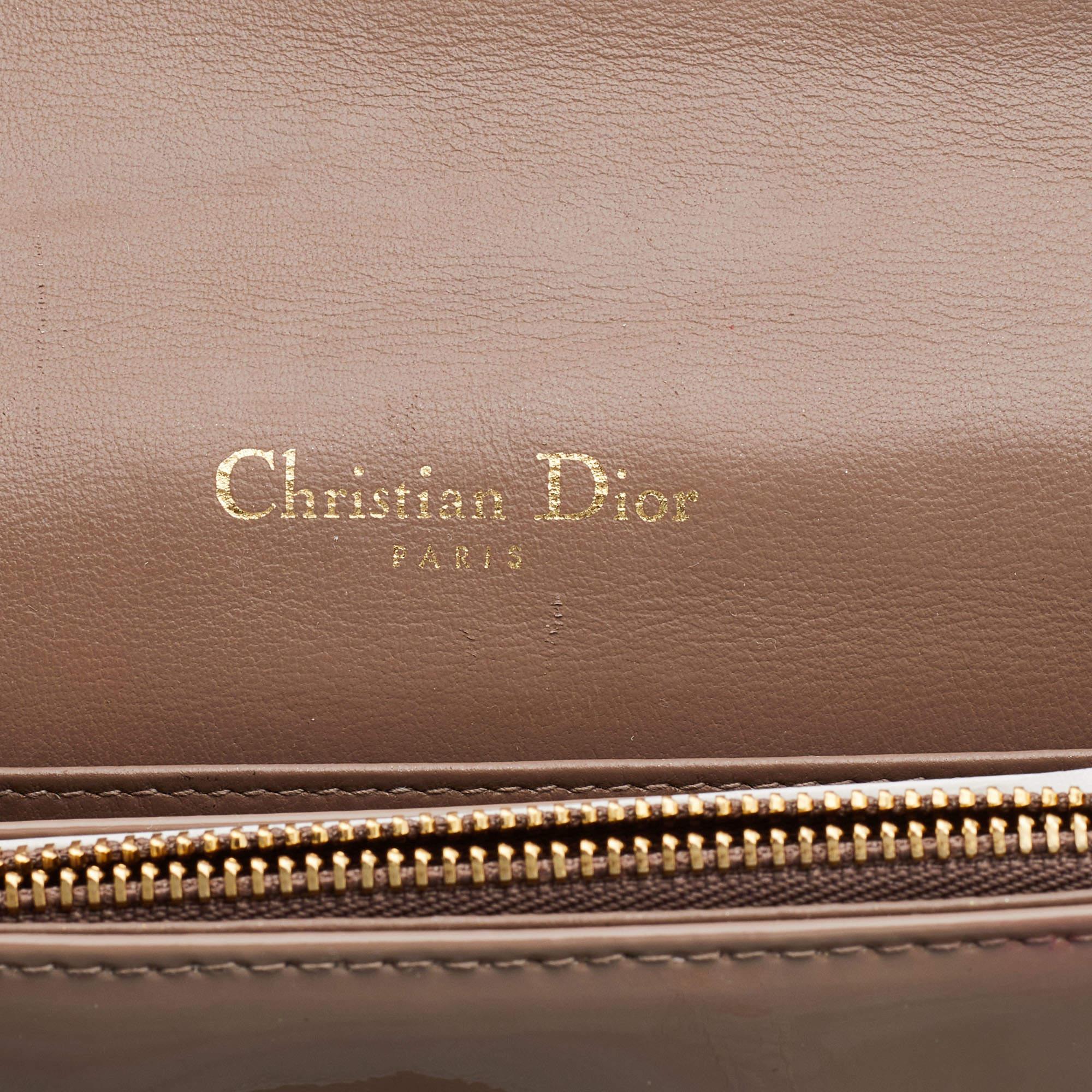 Dior Dark Beige Cannage Patent Leather Lady Dior Chain Clutch 4
