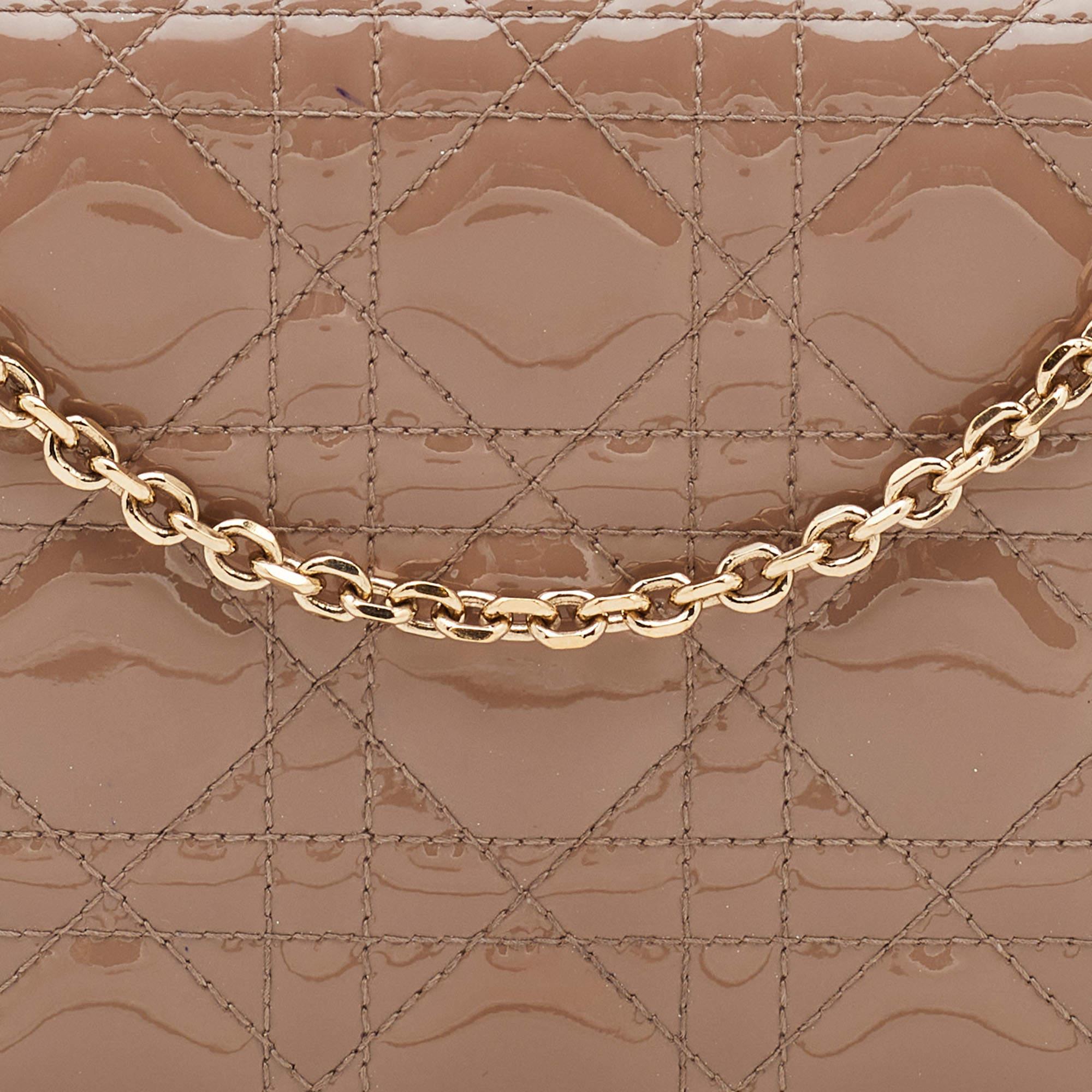 Dior Dark Beige Cannage Patent Leather Lady Dior Chain Clutch 5