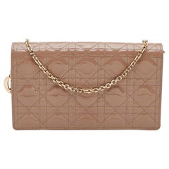 Dior Dark Beige Cannage Patent Leather Lady Dior Chain Clutch