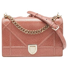 Dior Dark Beige Crackle Leather Medium Diorama Shoulder Bag