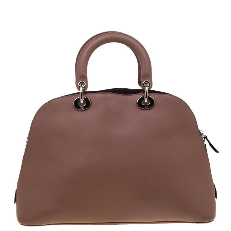 Women's Dior Dark Beige Leather Diorissimo Dome Bag