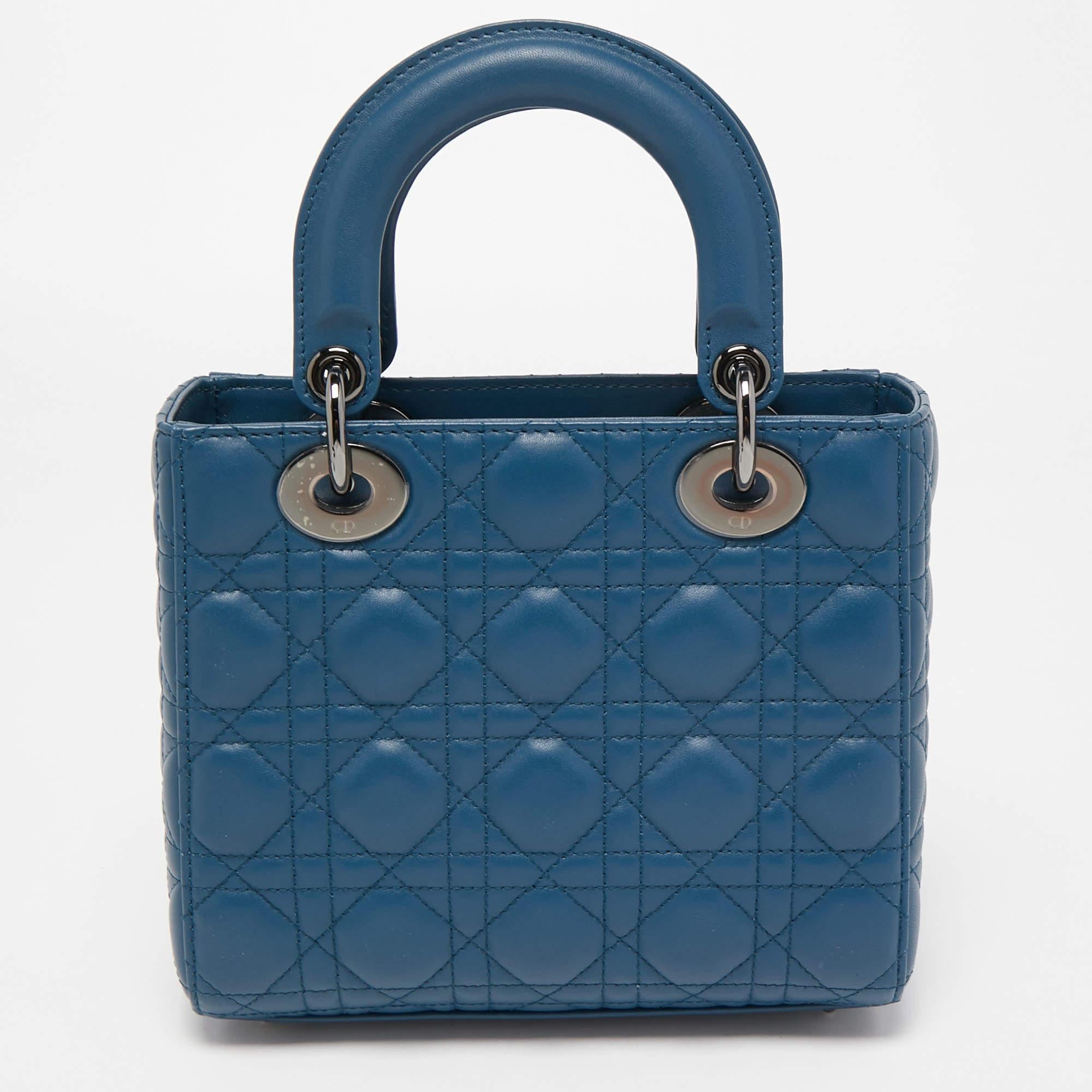 Dior Dark Blue Cannage Leather Small My ABCDior Lady Dior Tote 1