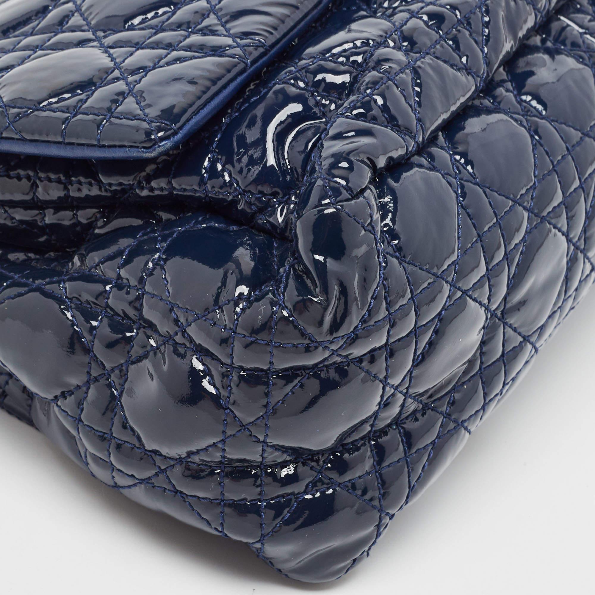 Dior Dark Blue Cannage Quilted Patent Leather New Lock Flap Bag 11