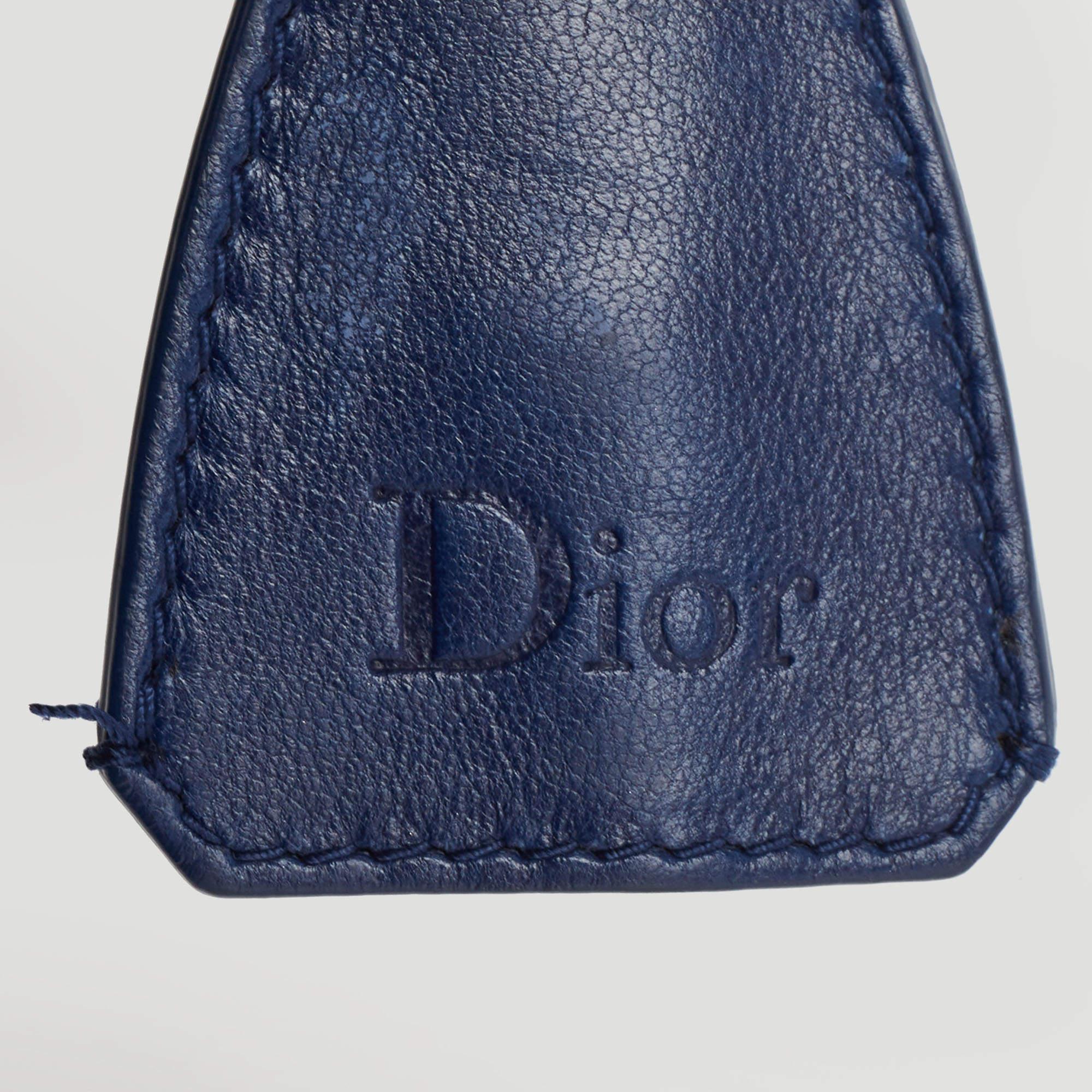 Dior Dark Blue Cannage Quilted Patent Leather New Lock Flap Bag For Sale 13