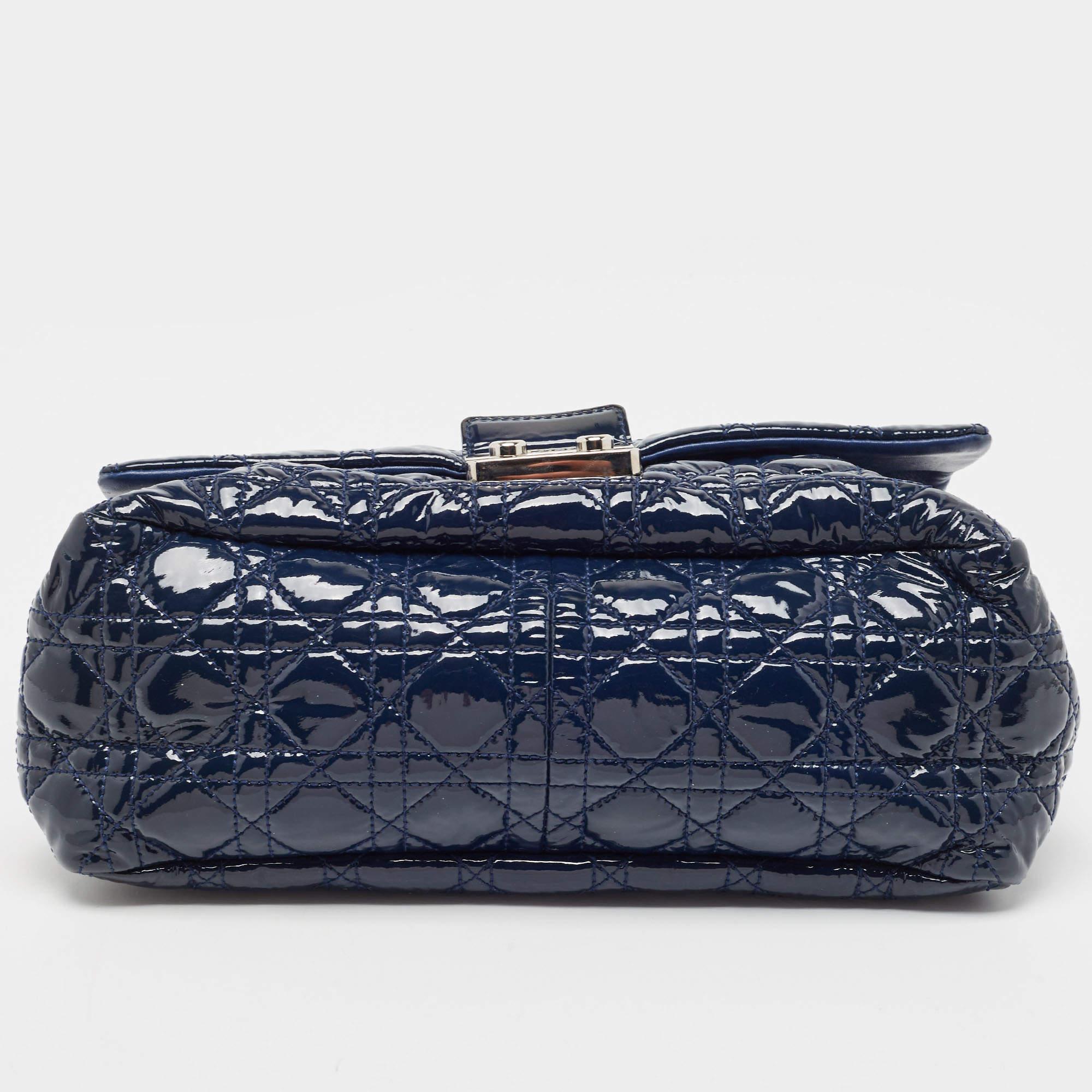 Dior Dark Blue Cannage Quilted Patent Leather New Lock Flap Bag For Sale 1
