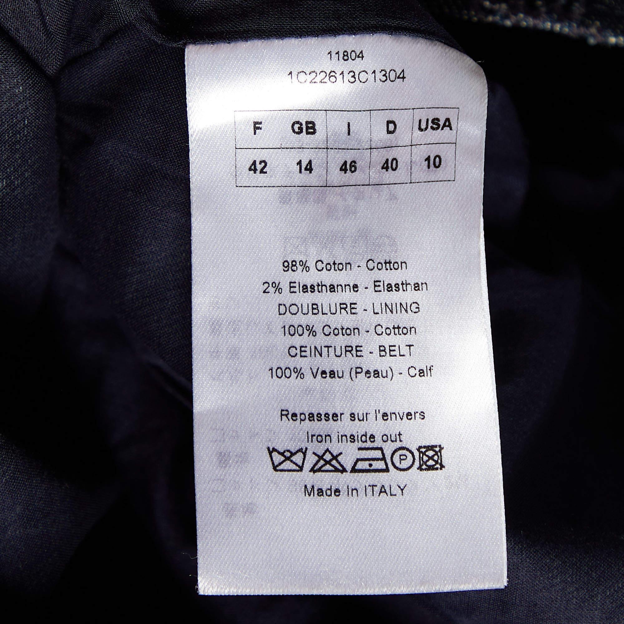 Dior Dark Blue Robe évasée en denim brodé L en vente 1