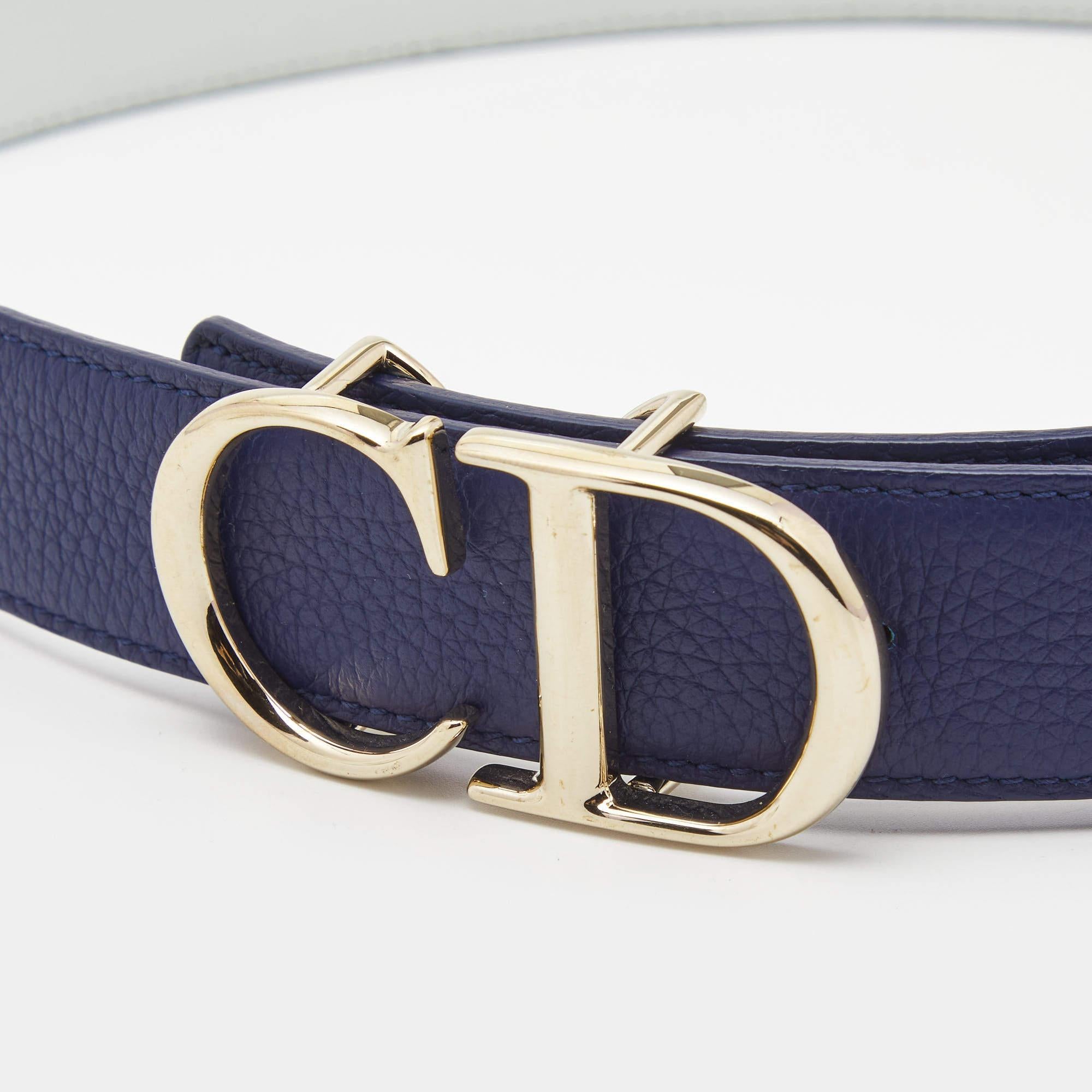 Dior Dark Blue Leather CD Logo Belt 100CM In New Condition In Dubai, Al Qouz 2