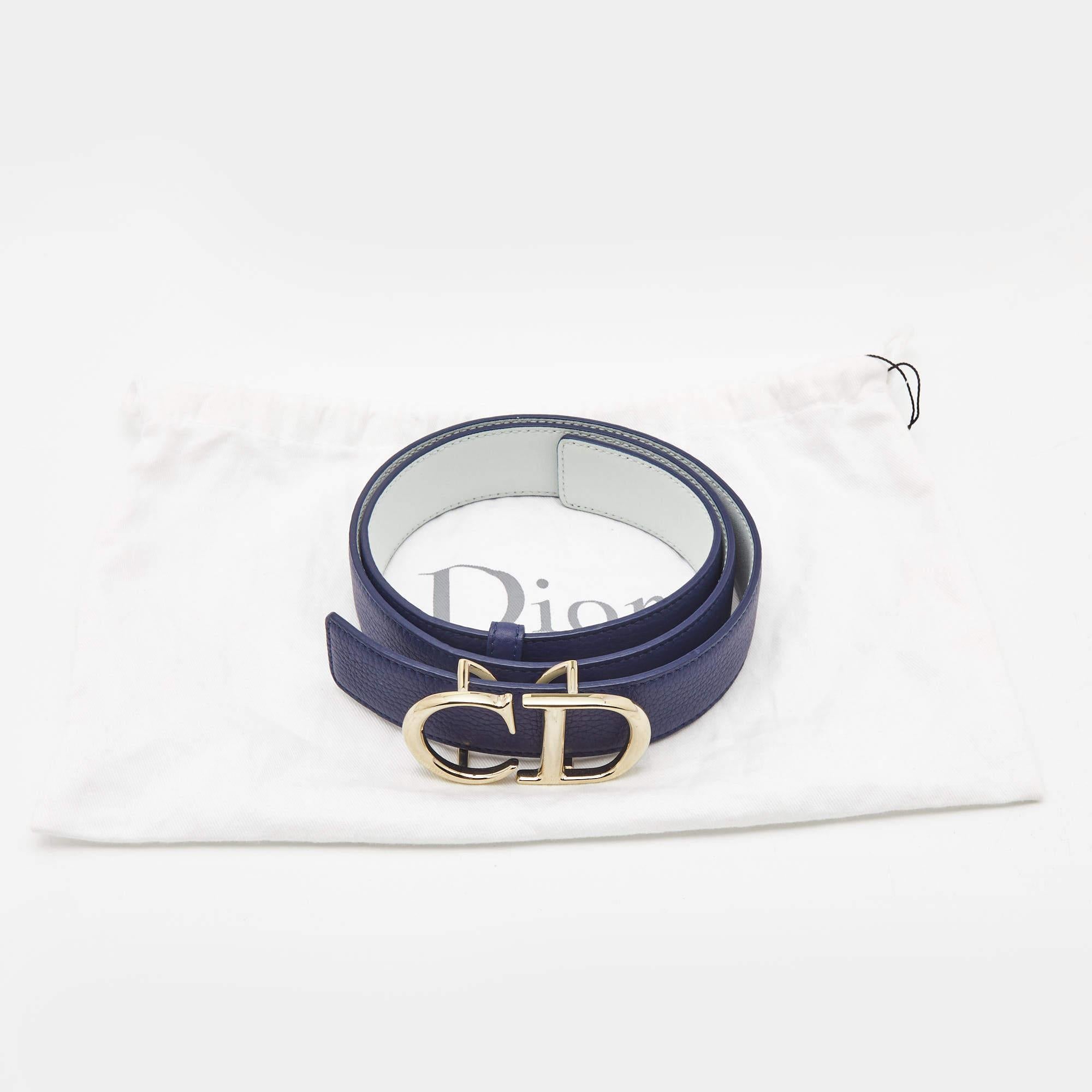 Dior Dark Blue Leather CD Logo Belt 100CM 1