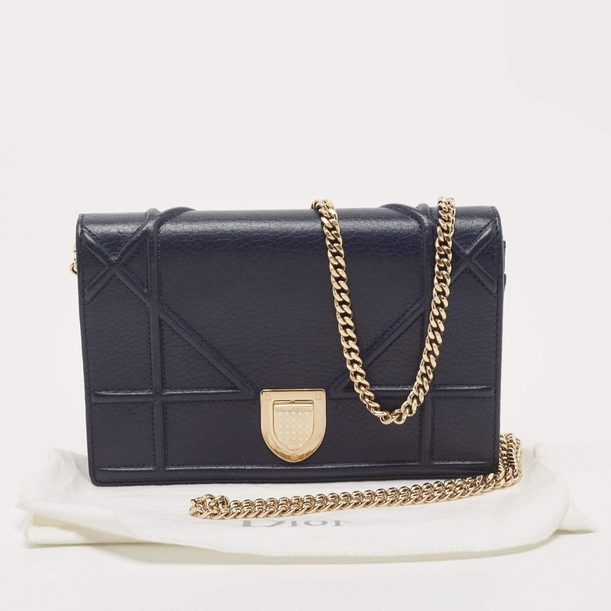 Dior Dark Blue Leather Diorama Wallet on Chain 9