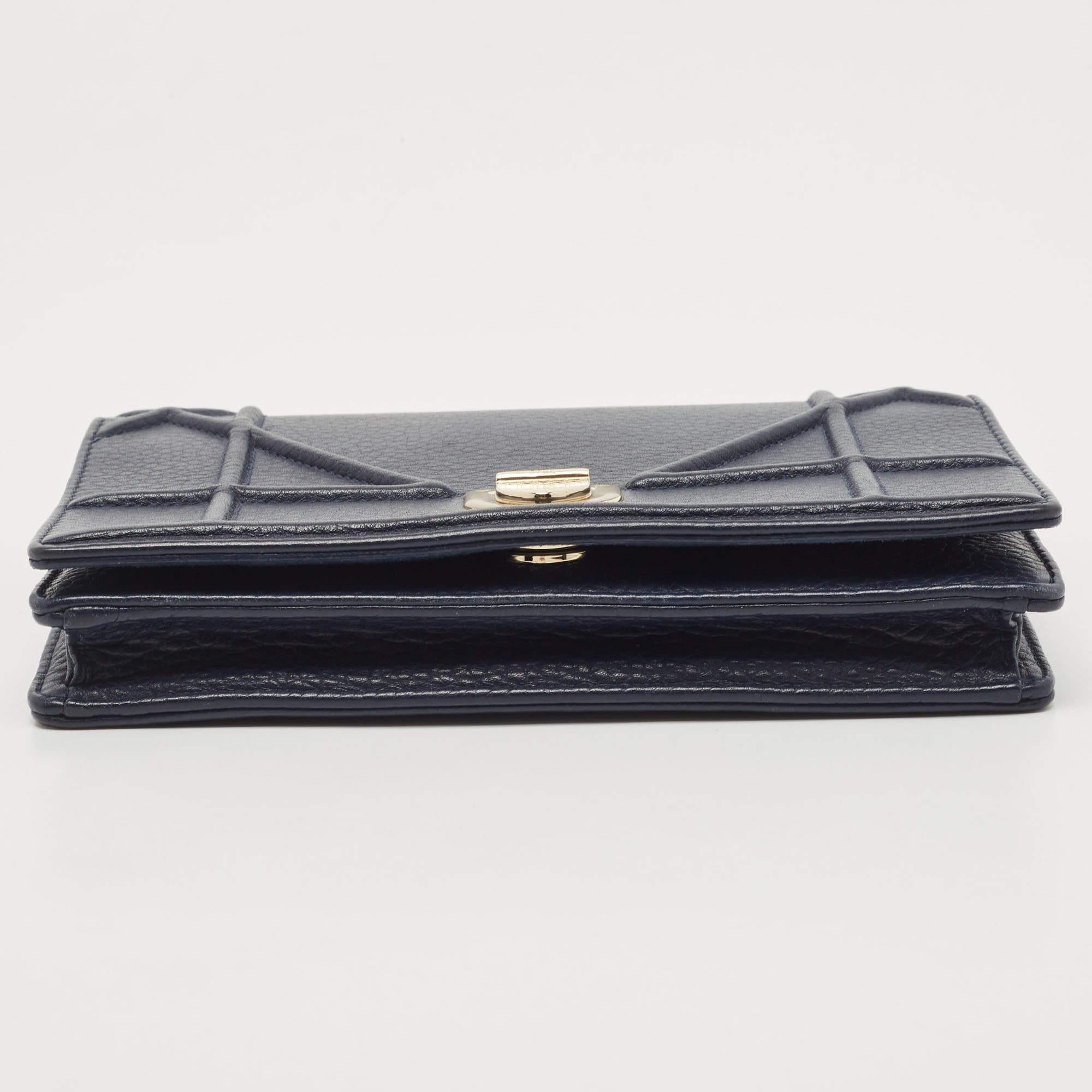 Dior Dark Blue Leather Diorama Wallet on Chain 1