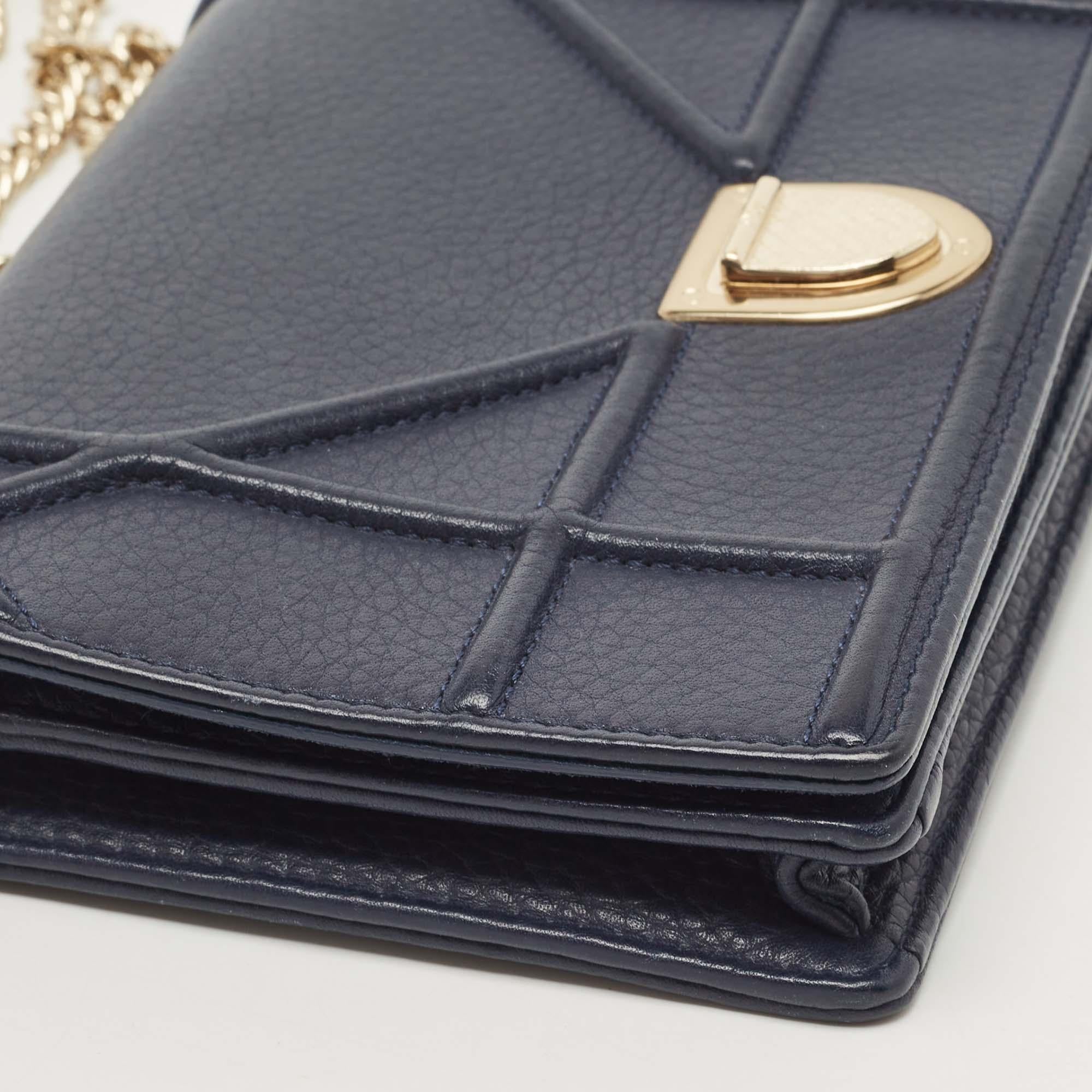 Dior Dark Blue Leather Diorama Wallet on Chain 3