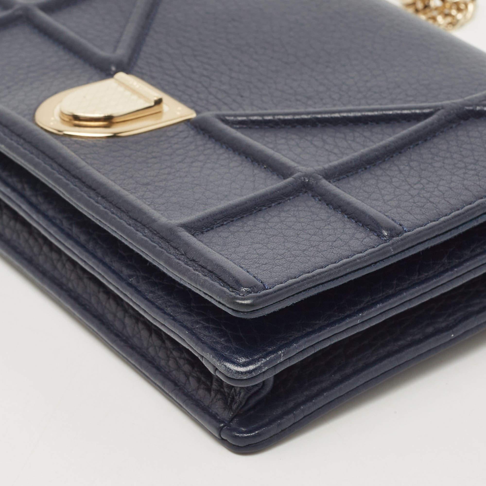Dior Dark Blue Leather Diorama Wallet on Chain 4