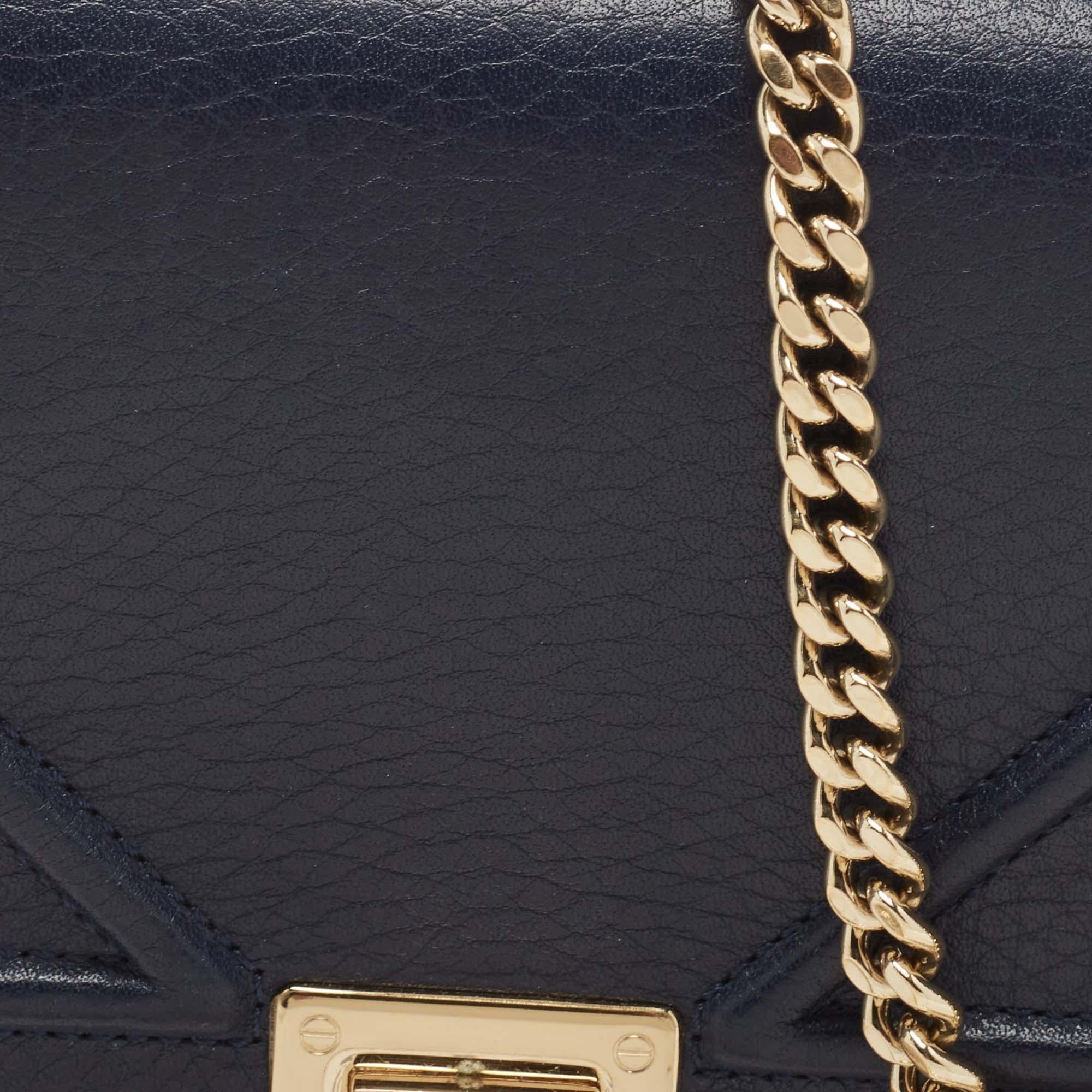 Dior Dark Blue Leather Diorama Wallet on Chain 5