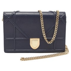 Dior Dark Blue Leather Diorama Wallet on Chain