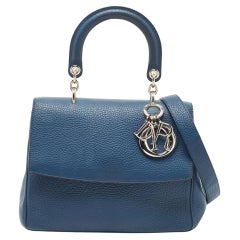Dior Dark Blue Leather Small Be Dior Flap Top Handle Bag