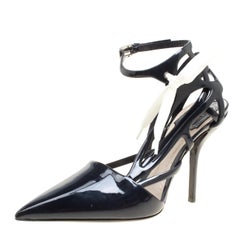 Dior Dark Blue Patent Leather Cut Out Detail Ankle Strap Sandals Size 38