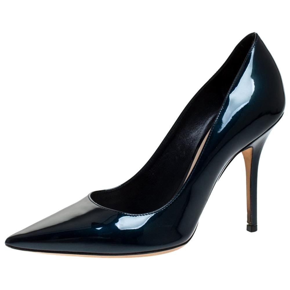 Dior Dark Blue Patent Leather Pointed Toe Pumps Size 36.5 For Sale at ...
