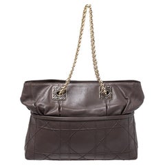 Dior Dark Brown Cannage Leather Granville Chain Link Tote