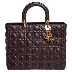 Dior Dark Brown Cannage Leather Large Lady Dior Tote