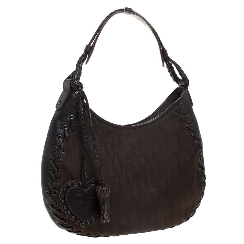 Dior Dark Brown Diorissimo Nylon Hobo In Good Condition In Dubai, Al Qouz 2