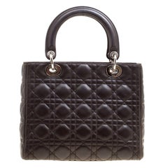 Dior Dark Brown Leather Medium Lady Dior Top Handle Bag