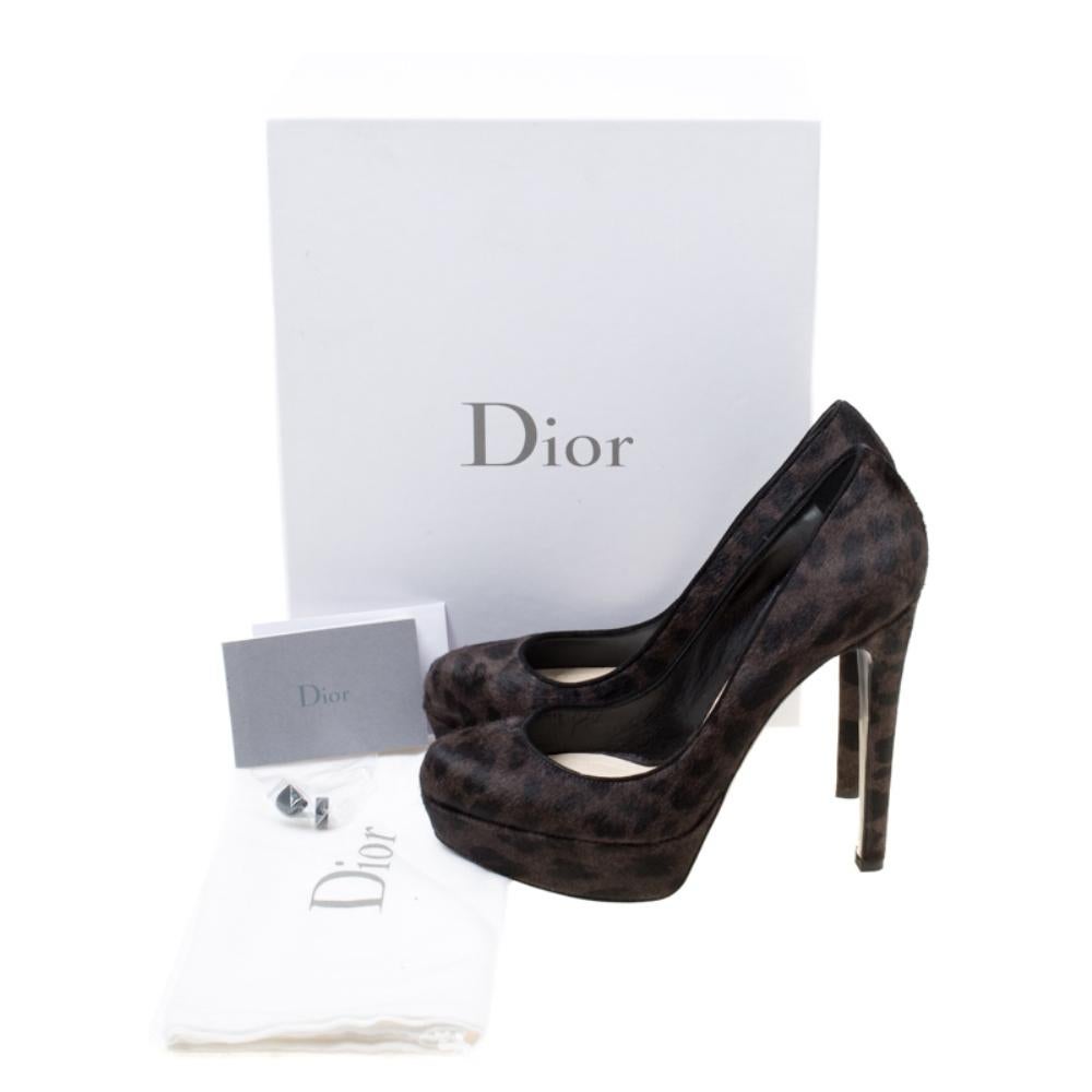 Dior Dark Brown Leopard Print Calf Hair Platform Pumps Size 38.5 3