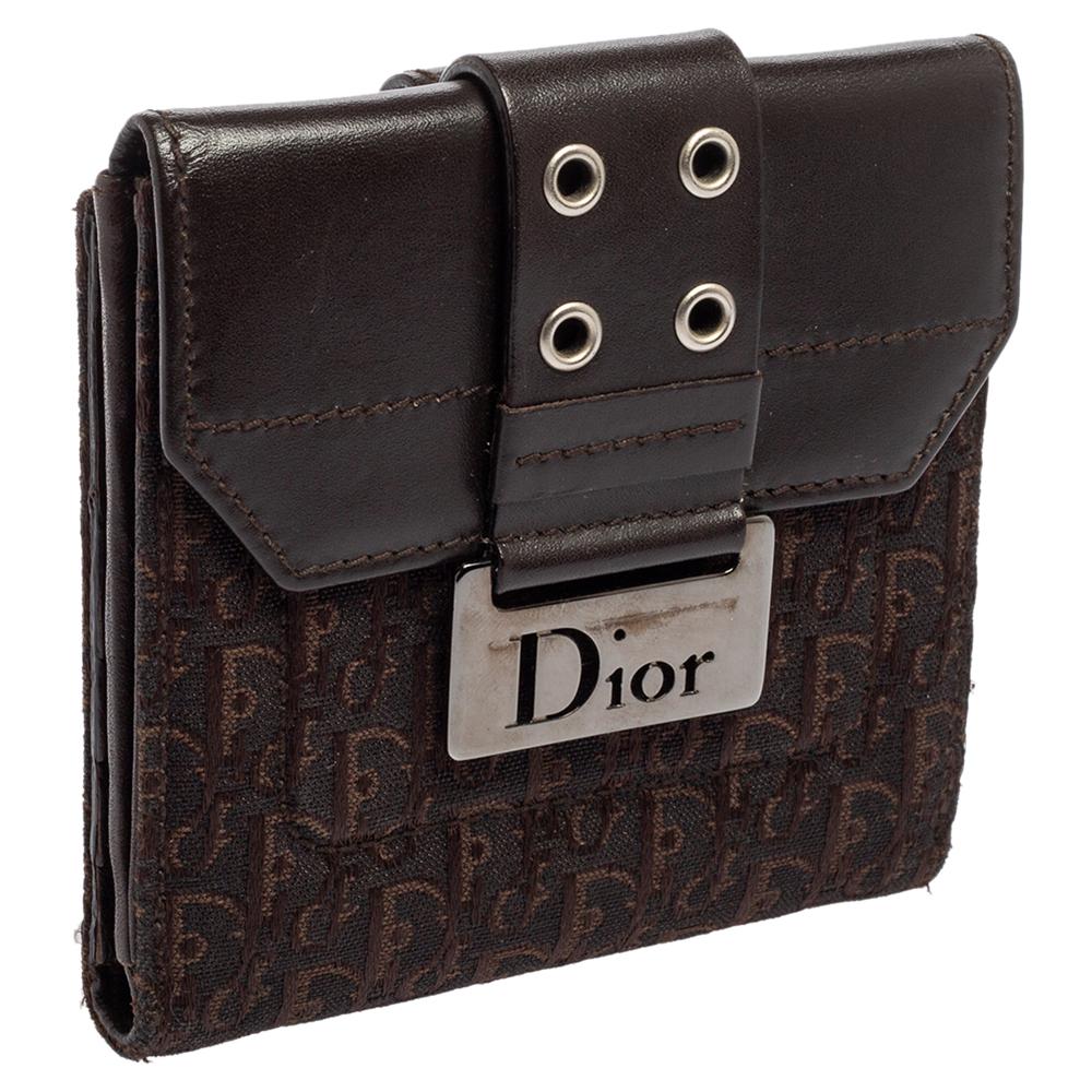 Black Dior Dark Brown Oblique Canvas and Leather Street Chic Compact Wallet