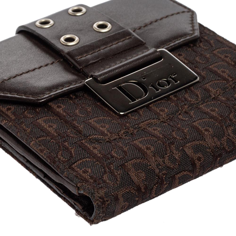 Women's Dior Dark Brown Oblique Canvas and Leather Street Chic Compact Wallet