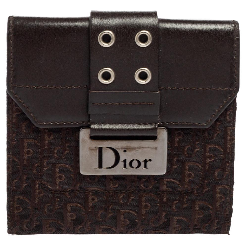 Dior Dark Brown Oblique Canvas and Leather Street Chic Compact Wallet