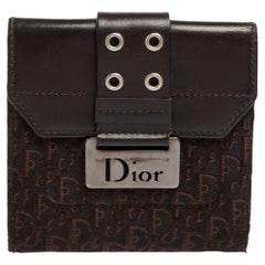 Dior Dunkelbraune, kompakte Brieftasche aus Segeltuch und Leder, Street Chic