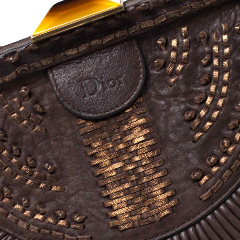Dior Dark Brown Pleated Leather Medium Plisse Frame Bag 3
