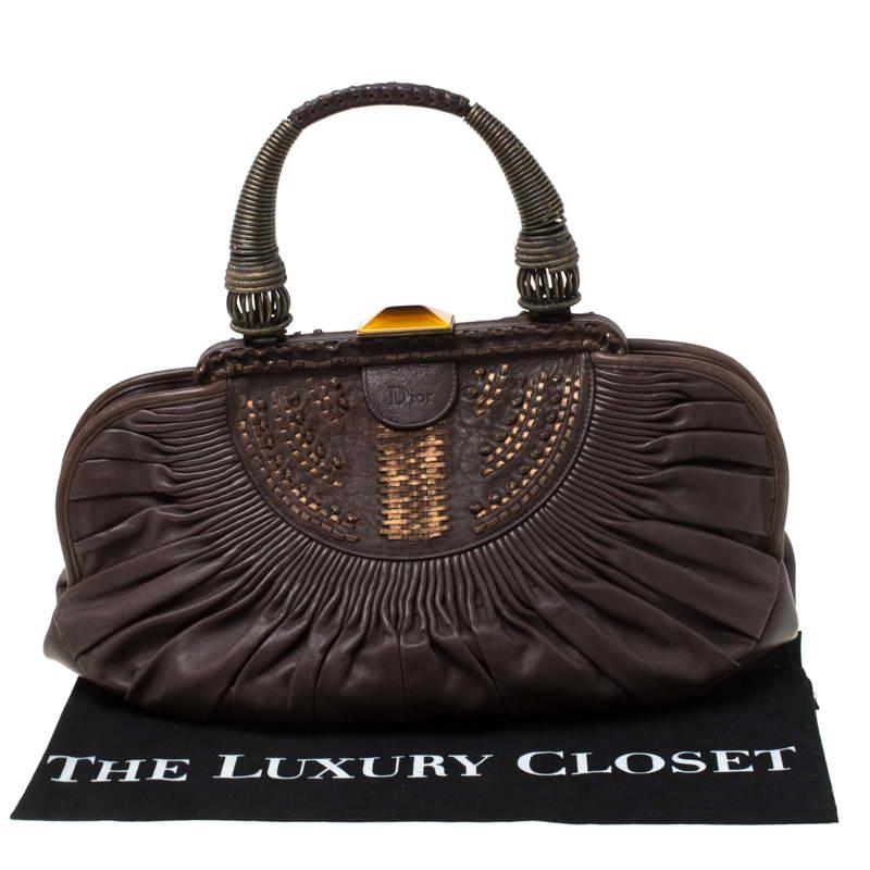 Dior Dark Brown Pleated Leather Medium Plisse Frame Bag 6