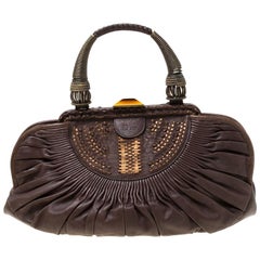 Dior Dark Brown Pleated Leather Medium Plisse Frame Bag