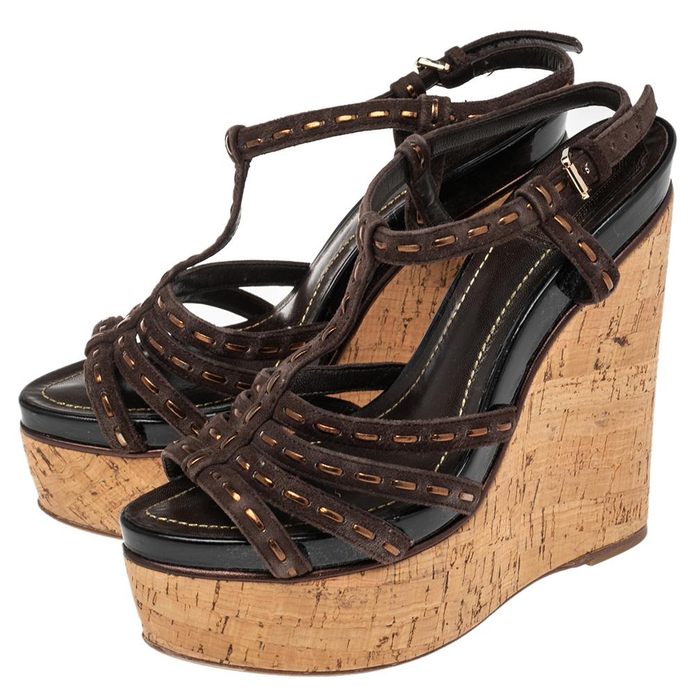 Sandalias de cuña Dior Antica de ante y charol marrón oscuro talla 37.5 Negro
