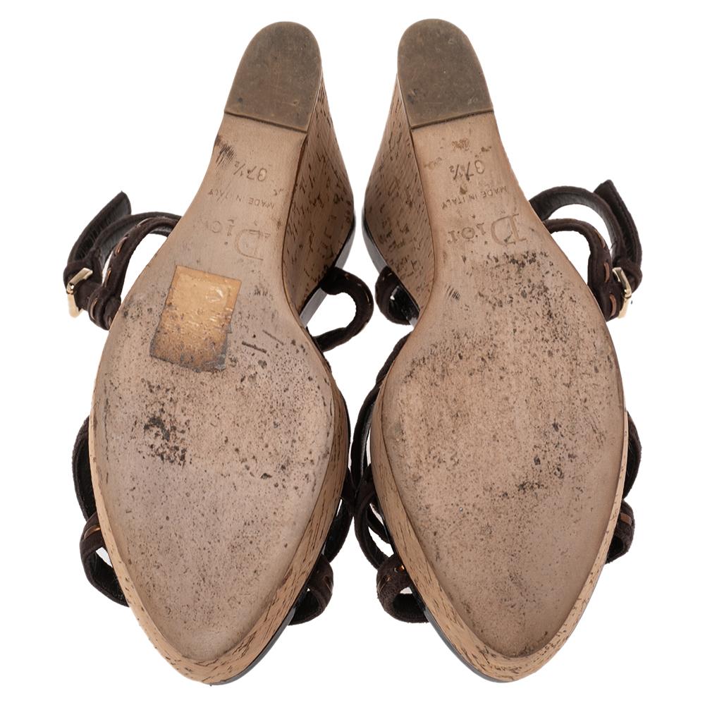Sandalias de cuña Dior Antica de ante y charol marrón oscuro talla 37.5 1
