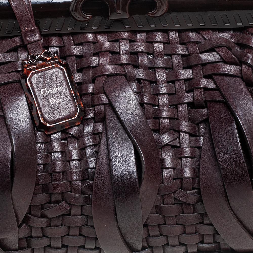 Dior Dark Brown Woven Leather Limited Edition Samourai Armour Frame Bag 3