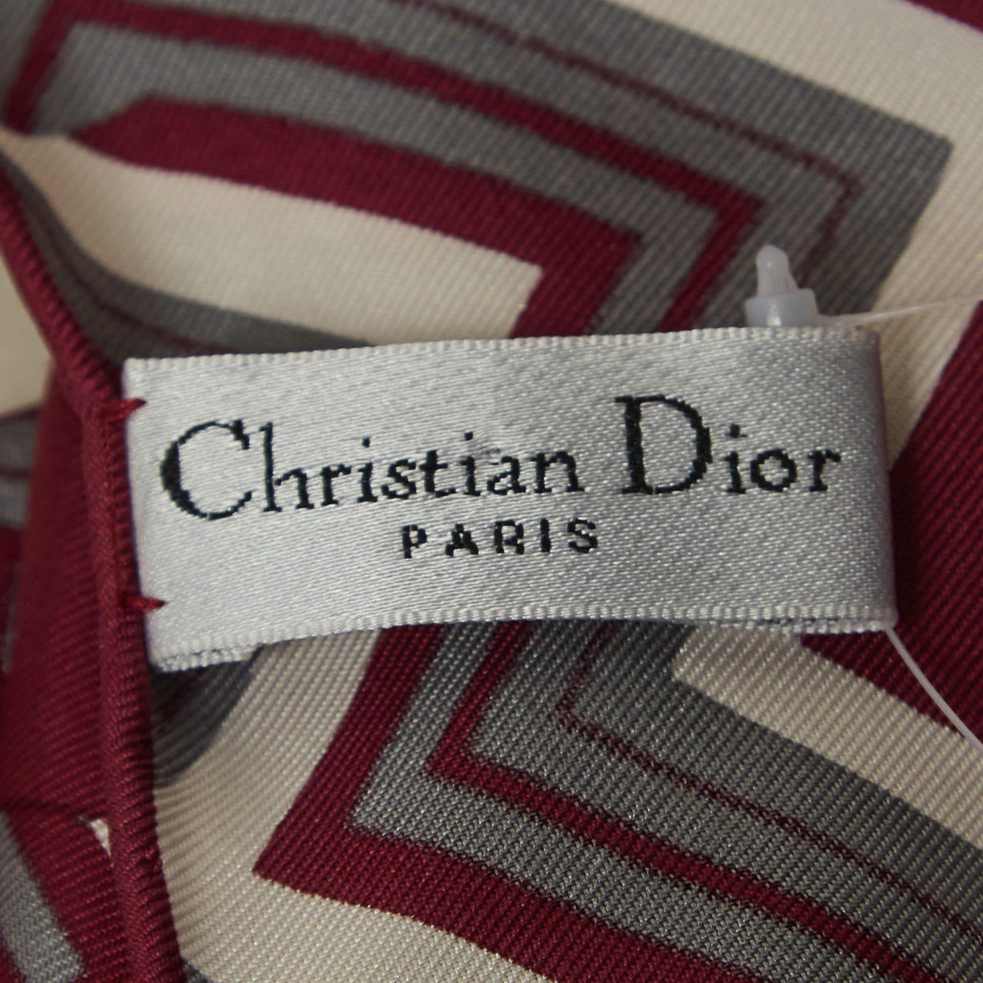 Dior Dark Burgundy Chevron Logo Print Silk Scarf For Sale 1