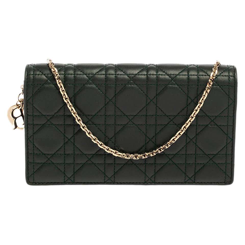 Dior Dark Green Cannage Leather Lady Dior Pouch at 1stDibs