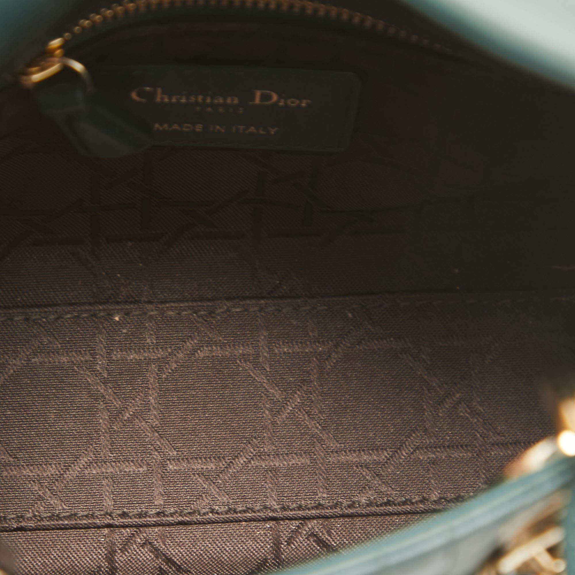 Dior Dark Green Cannage Quilted Leather Mini Lady Dior Bag 6