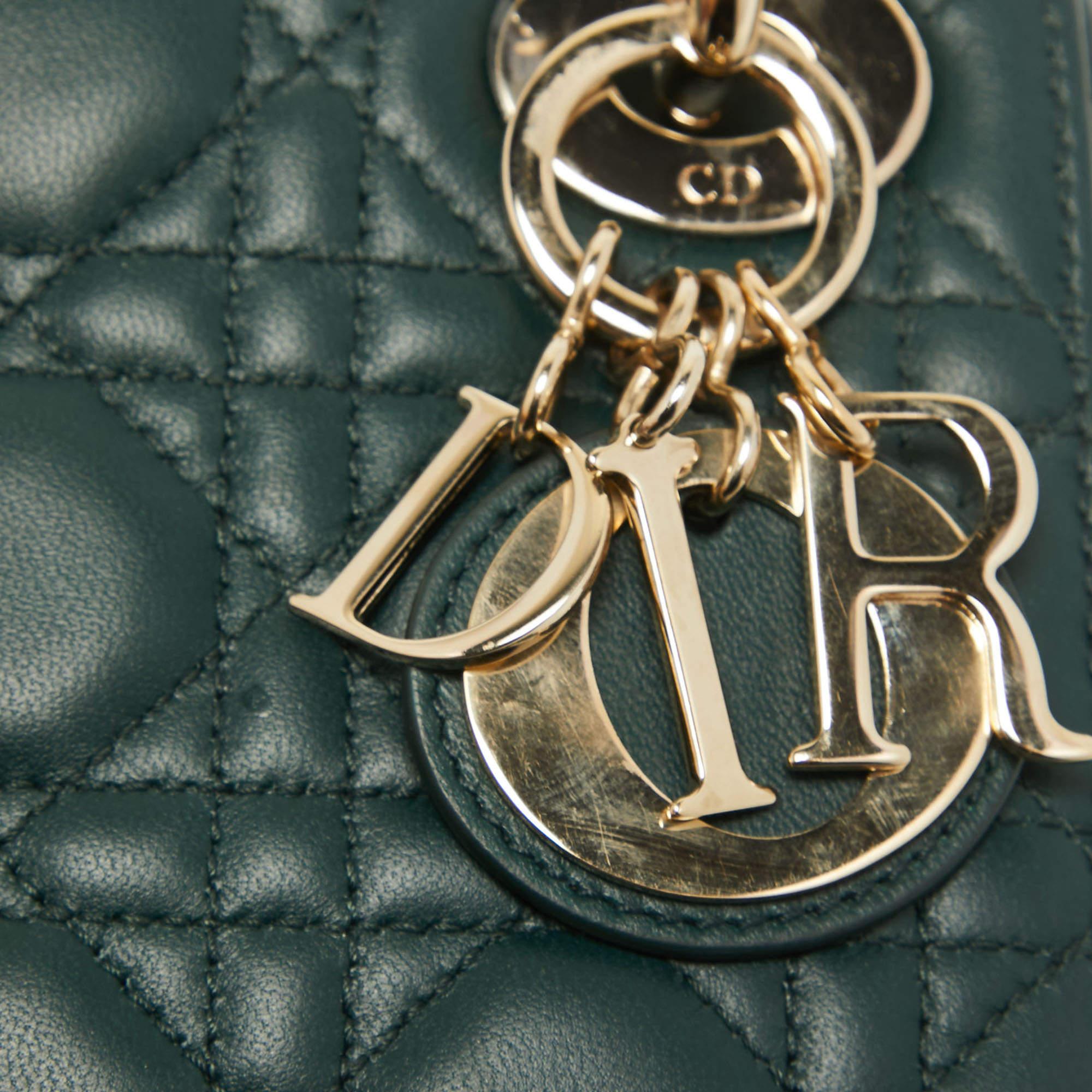 Dior Dark Green Cannage Quilted Leather Mini Lady Dior Bag 7