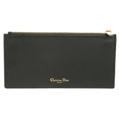 Dior Dark Green Leather Flat Zip Pouch