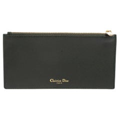 Dior Dark Green Leather Flat Zip Pouch