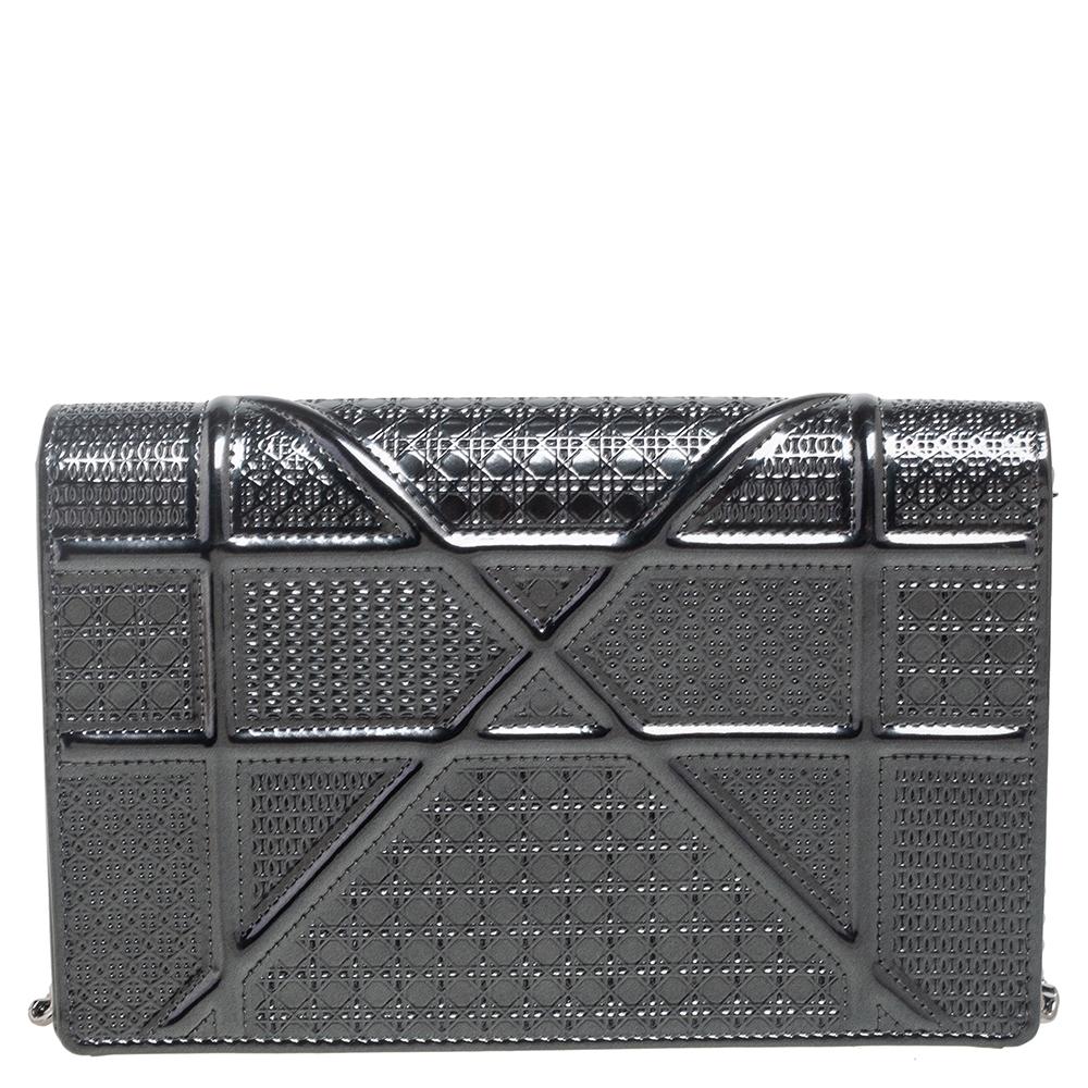 Dior Dark Grey Cannage Glossy Leather Diorama Wallet on Chain 3