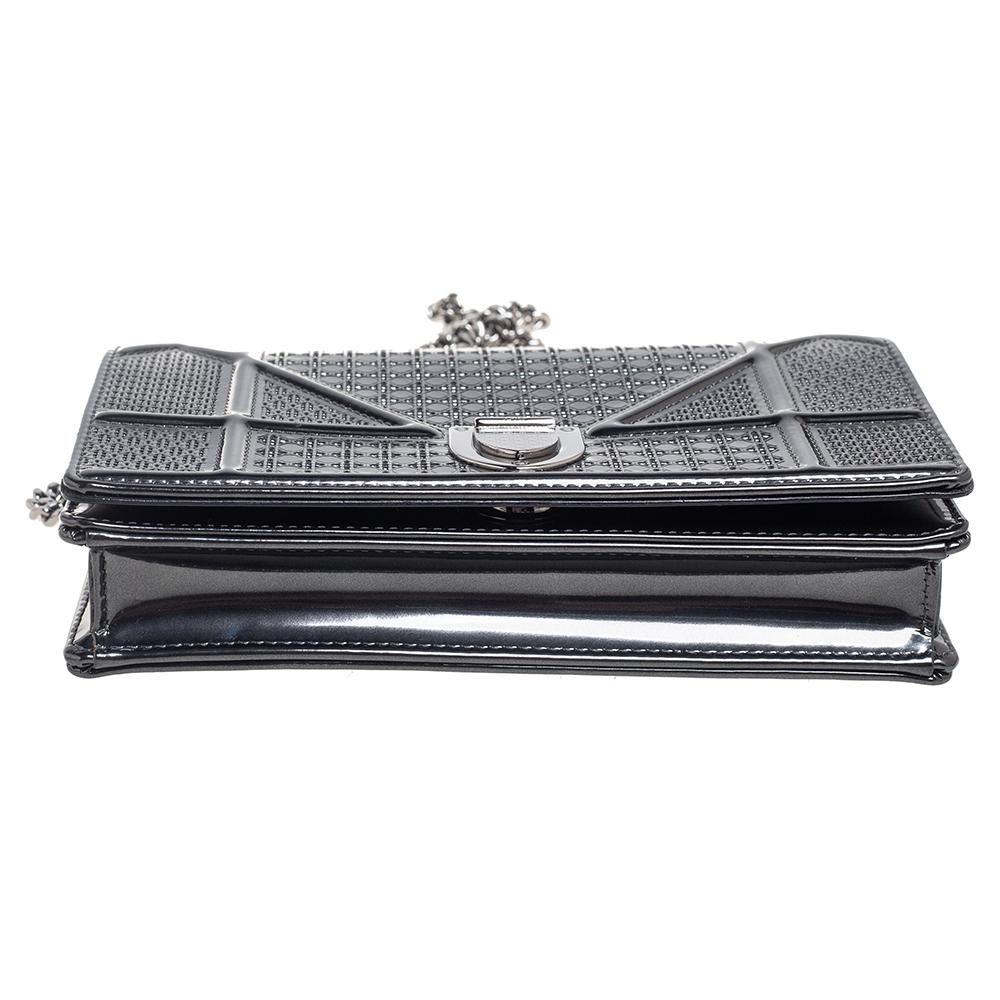 Dior Dark Grey Cannage Glossy Leather Diorama Wallet on Chain 4
