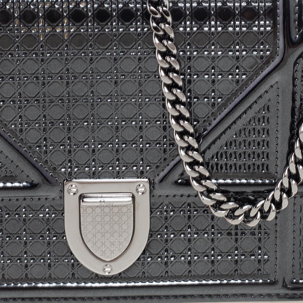 Dior Dark Grey Cannage Glossy Leather Diorama Wallet on Chain 1