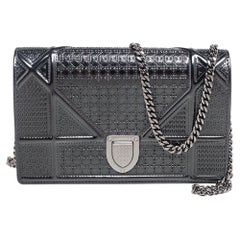Dior Dark Grey Cannage Glossy Leather Diorama Wallet on Chain