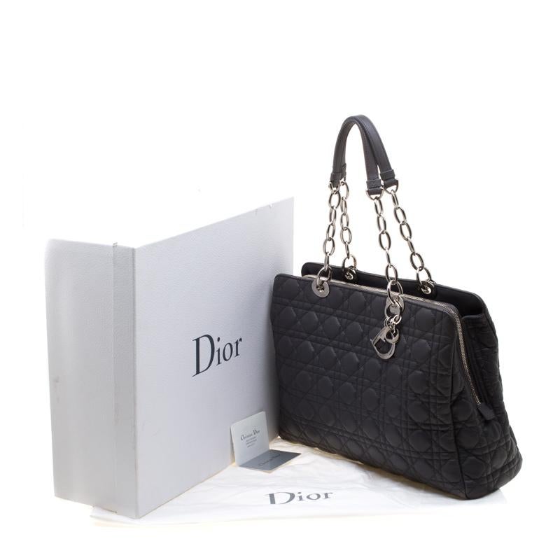 Dior Dark Grey Cannage Leather Lady Dior Zipped Shopper Tote 6