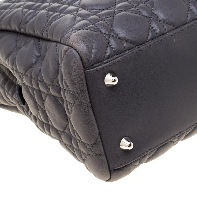 Women's Dior Dark Grey Cannage Leather Lady Dior Zipped Shopper Tote