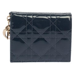 Dior Dark Grey Cannage Patent Leather Mini Lady Dior Wallet