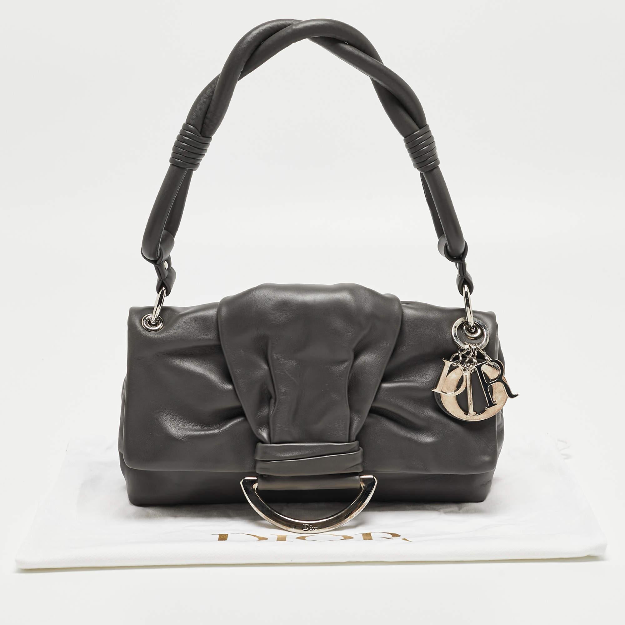 Dior Dark Grey Leather Small Demi Lune Flap Bag For Sale 11